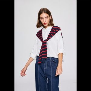 Few Moda white button-down with built-in sweater